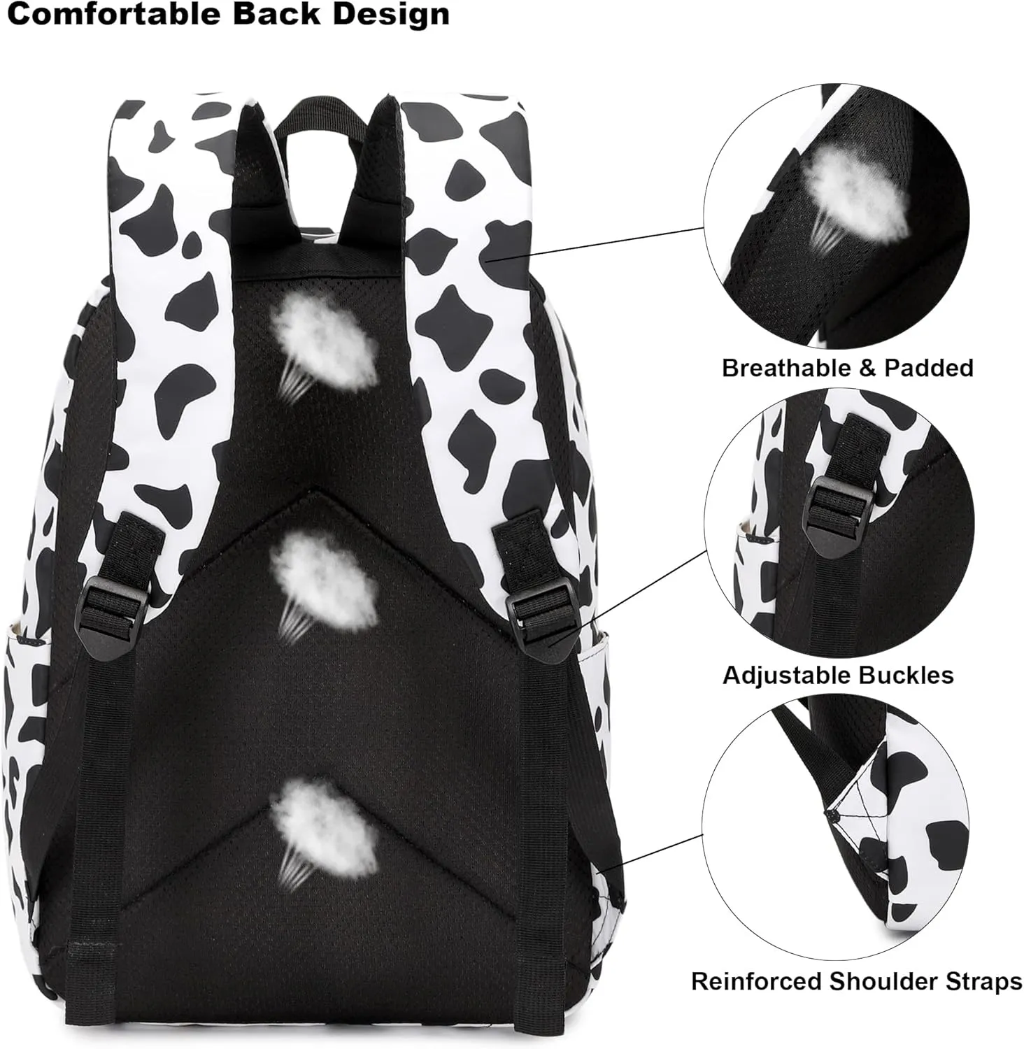 Cow Print School Backpack for Girls Womens, School Bags Collge Bookbags Laptop Backpacks for Kids Teens Adults