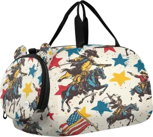 Cowboy Kids Overnight Sports Duffel Bags with Shoe Compartment & Wet Pocket Travel Sport Gym Bag for Girls Boys