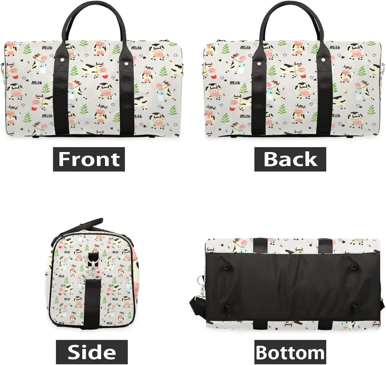 Cows Travel Duffle Bag, Weekender Bags for Women Men, Carry on Overnight Bag Waterproof Gym Bags, Hospital Bag for Labor and Delivery