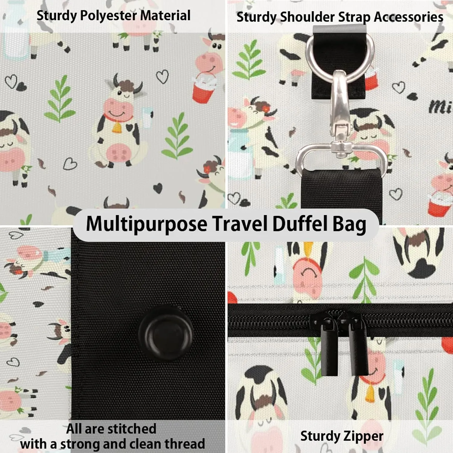 Cows Travel Duffle Bag, Weekender Bags for Women Men, Carry on Overnight Bag Waterproof Gym Bags, Hospital Bag for Labor and Delivery