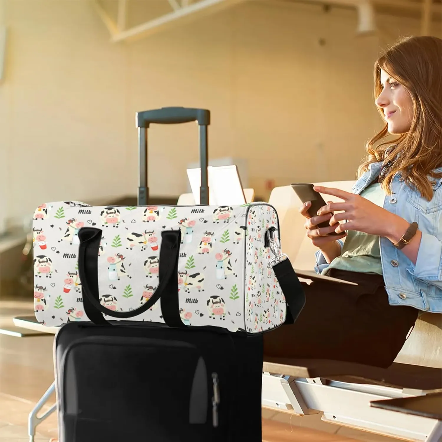 Cows Travel Duffle Bag, Weekender Bags for Women Men, Carry on Overnight Bag Waterproof Gym Bags, Hospital Bag for Labor and Delivery
