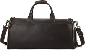 Crazy Horse Leather Garment Suit Travel Duffel Bag Dry Wet Pocket Shoe Compartment for Men men Retro Weekend Luggage Handbag Sports Overnight Gym Luggage Weekend T