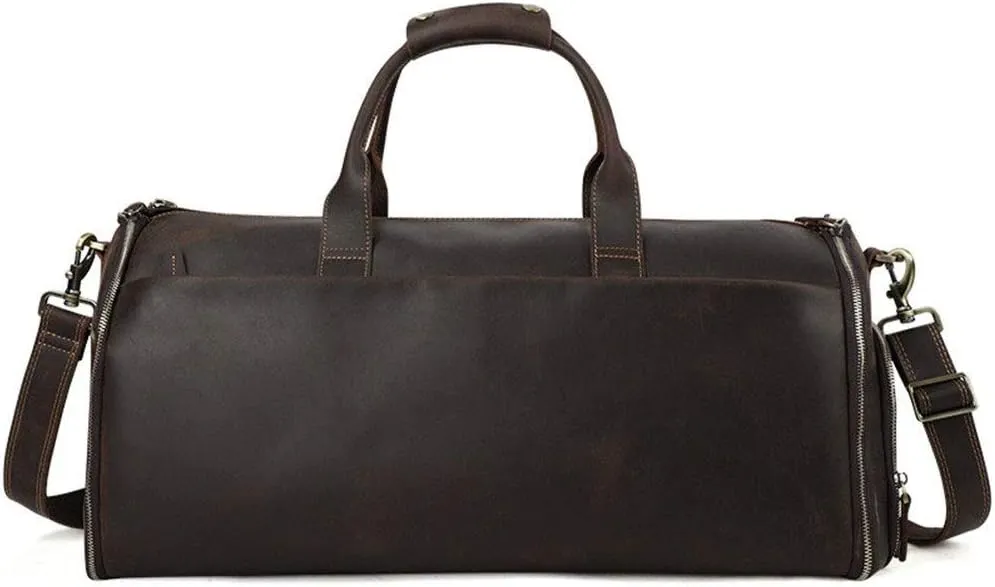 Crazy Horse Leather Garment Suit Travel Duffel Bag Dry Wet Pocket Shoe Compartment for Men men Retro Weekend Luggage Handbag Sports Overnight Gym Luggage Weekend T