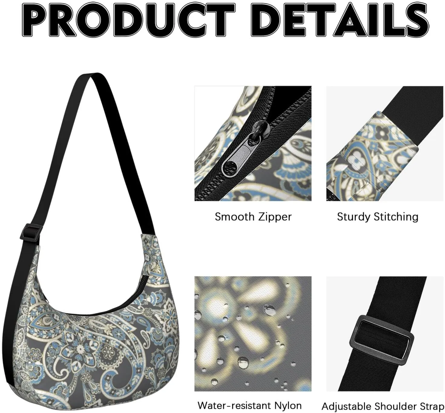 Crescent Shoulder Bag Clutch HandBag with Zipper Closure for Women Underarm Purse with Adjustable Strap Zipper Closure