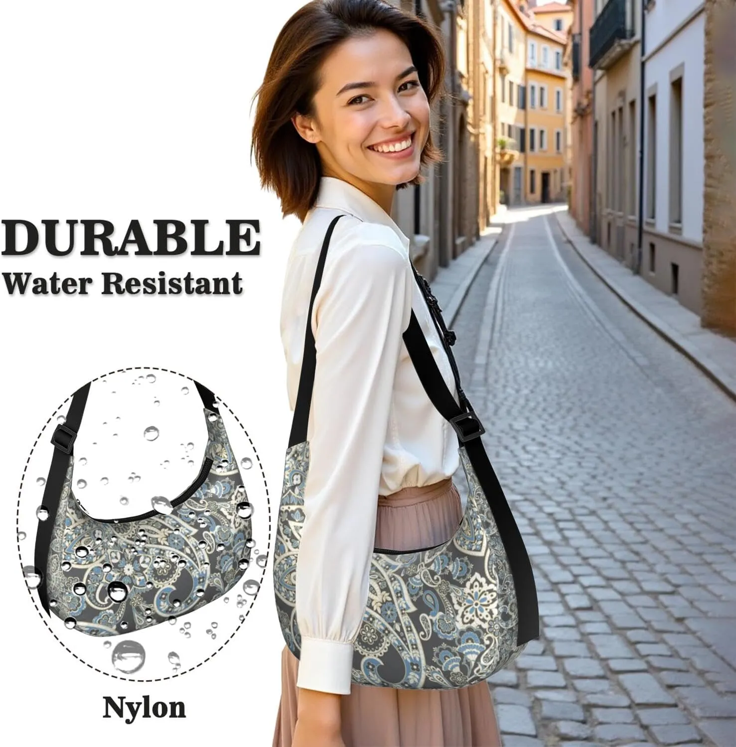 Crescent Shoulder Bag Clutch HandBag with Zipper Closure for Women Underarm Purse with Adjustable Strap Zipper Closure