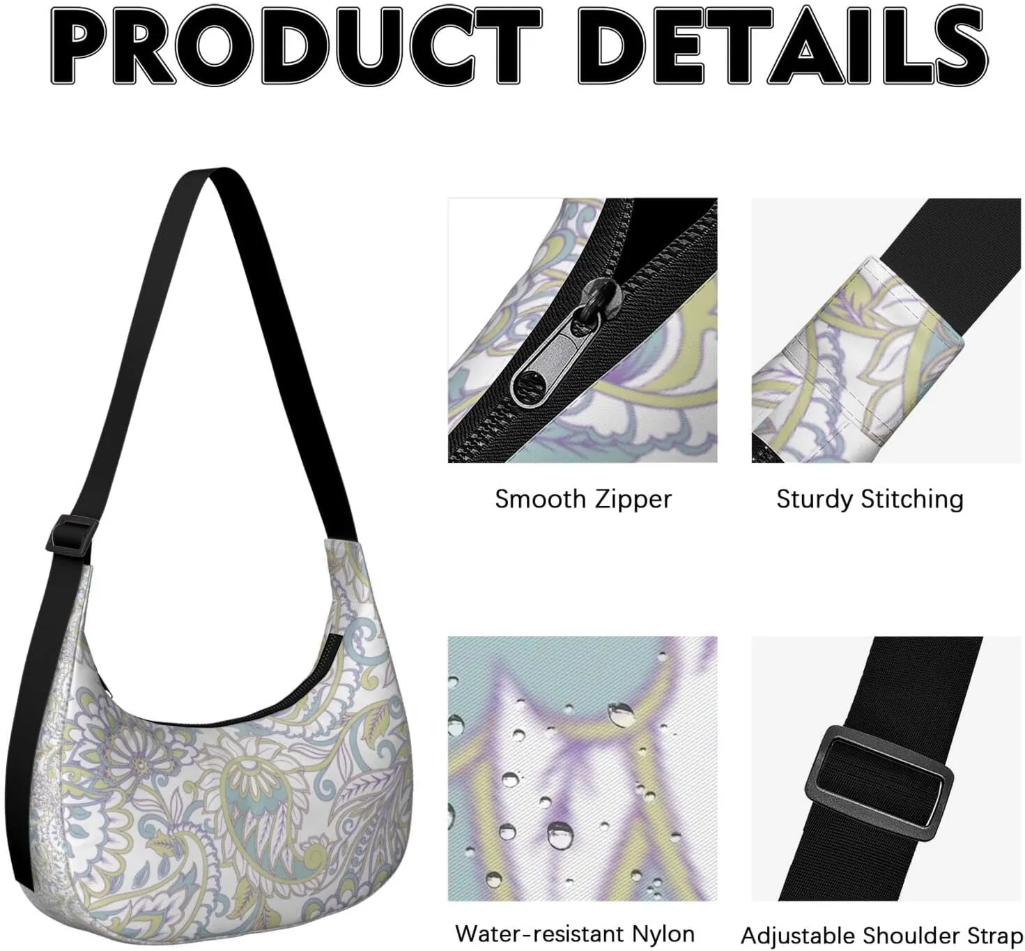 Crescent Shoulder Bag Clutch HandBag with Zipper Closure for Women Underarm Purse with Adjustable Strap Zipper Closure