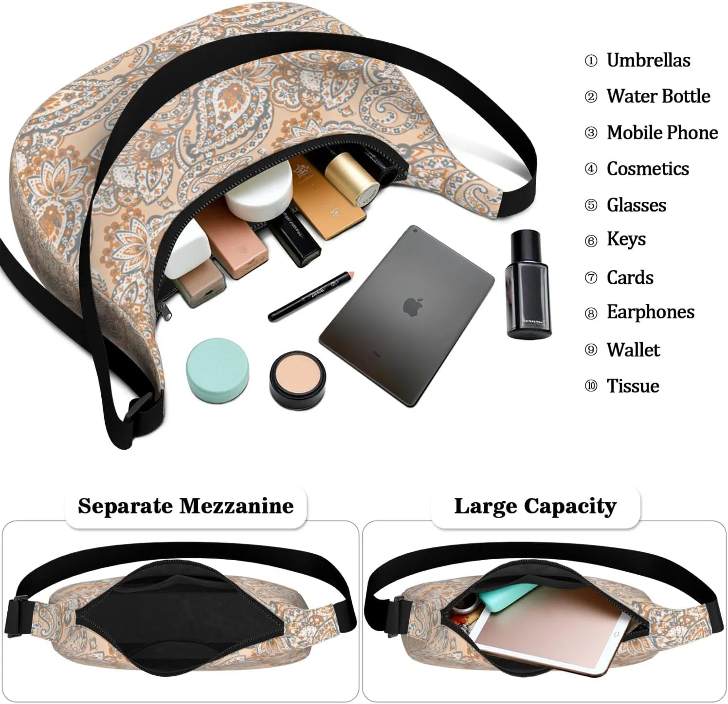 Crescent Shoulder Bag Clutch HandBag with Zipper Closure for Women Underarm Purse with Adjustable Strap Zipper Closure
