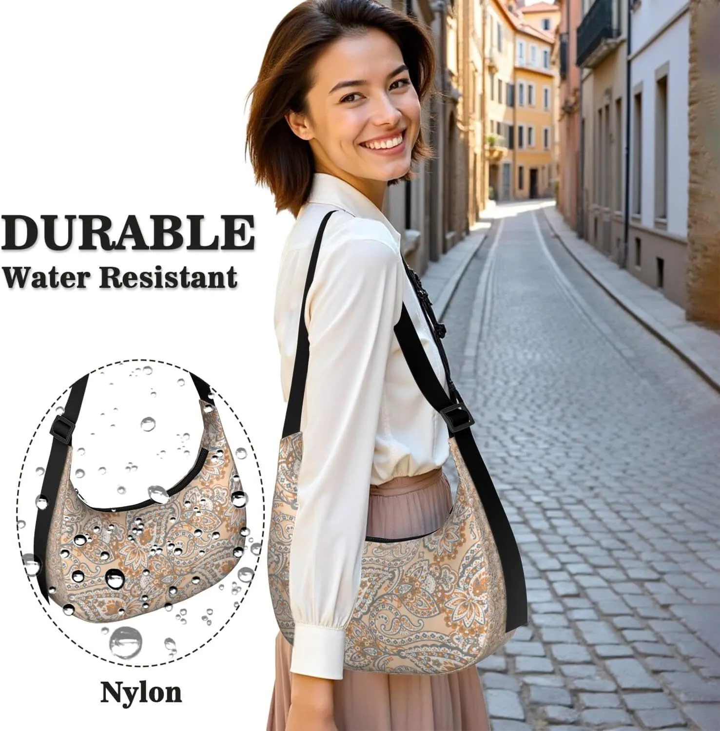 Crescent Shoulder Bag Clutch HandBag with Zipper Closure for Women Underarm Purse with Adjustable Strap Zipper Closure