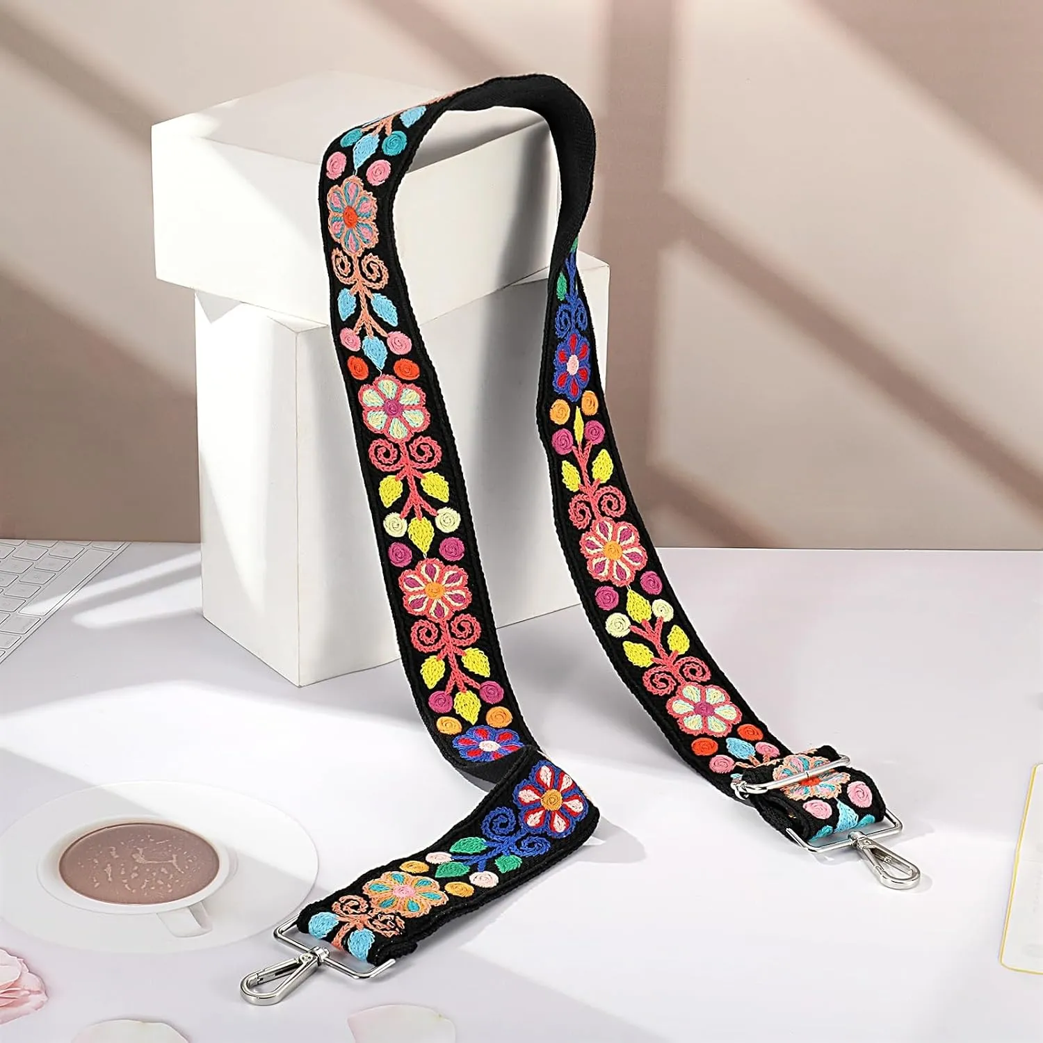 Crochet Flower Purse Strap,Knit Wide Replacement Crossbody for Shoulder Strap Bag Adjustable 2inch Guitar Strap