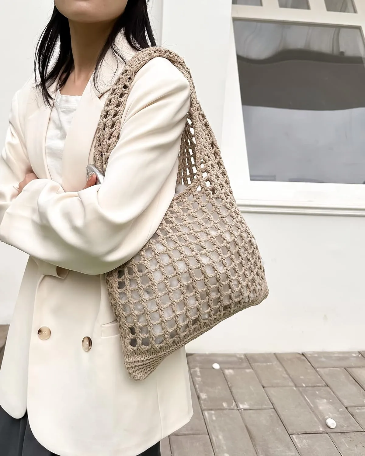 Crochet Mesh Beach Tote Shoulder Handbags Hobo Summer Aesthetic Women's Bag