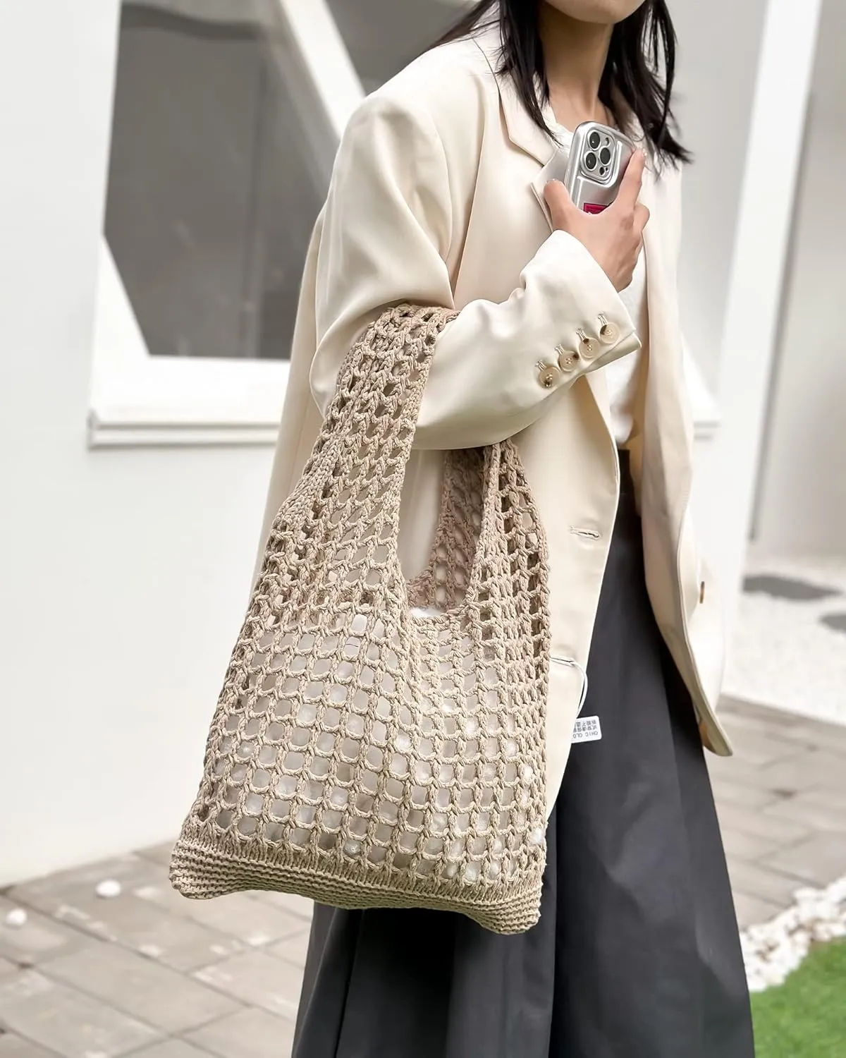 Crochet Mesh Beach Tote Shoulder Handbags Hobo Summer Aesthetic Women's Bag