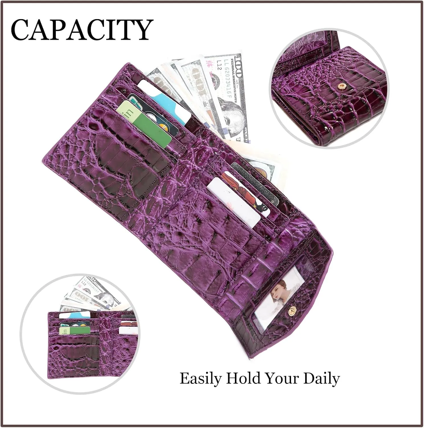 Crocodile Small Wallets Short Vintage Leather Credit Card Holder Luxury Clutch Mini Coin Purse for Women