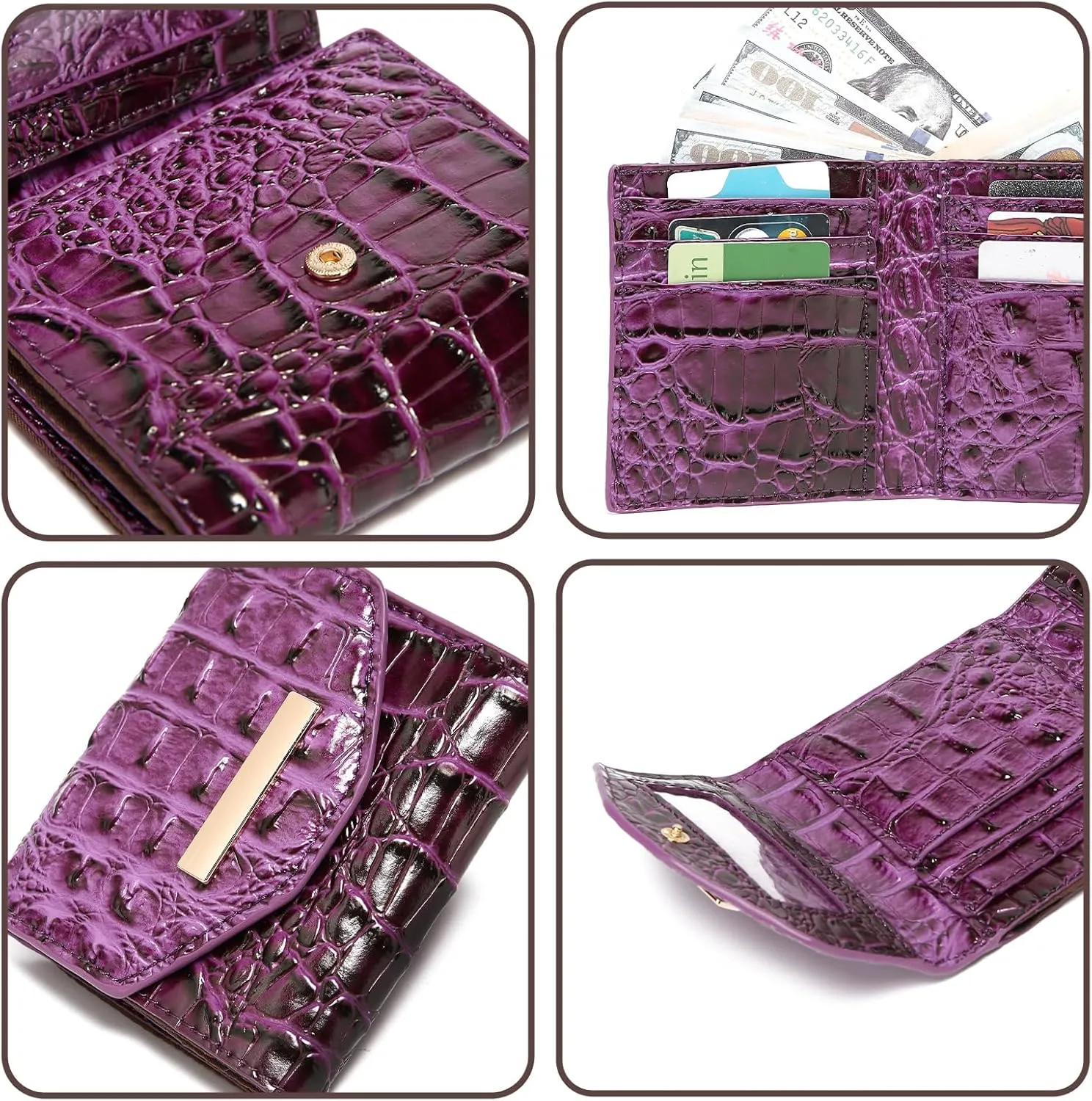Crocodile Small Wallets Short Vintage Leather Credit Card Holder Luxury Clutch Mini Coin Purse for Women