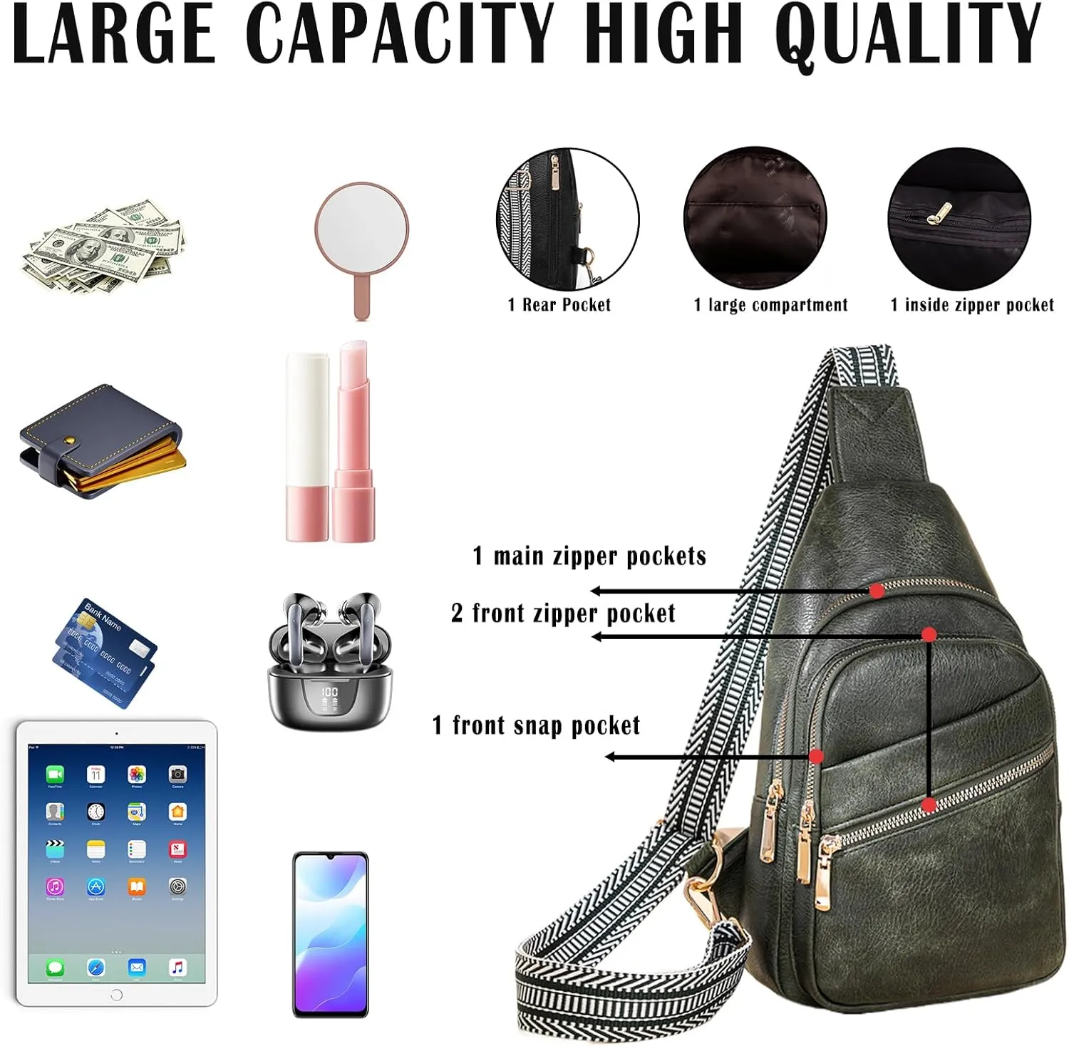 Cross Body Bags for Woman Men Sling Bag Chest Bag with Adjustable Strap Crossbody Handbags Women's Crossbody Bags