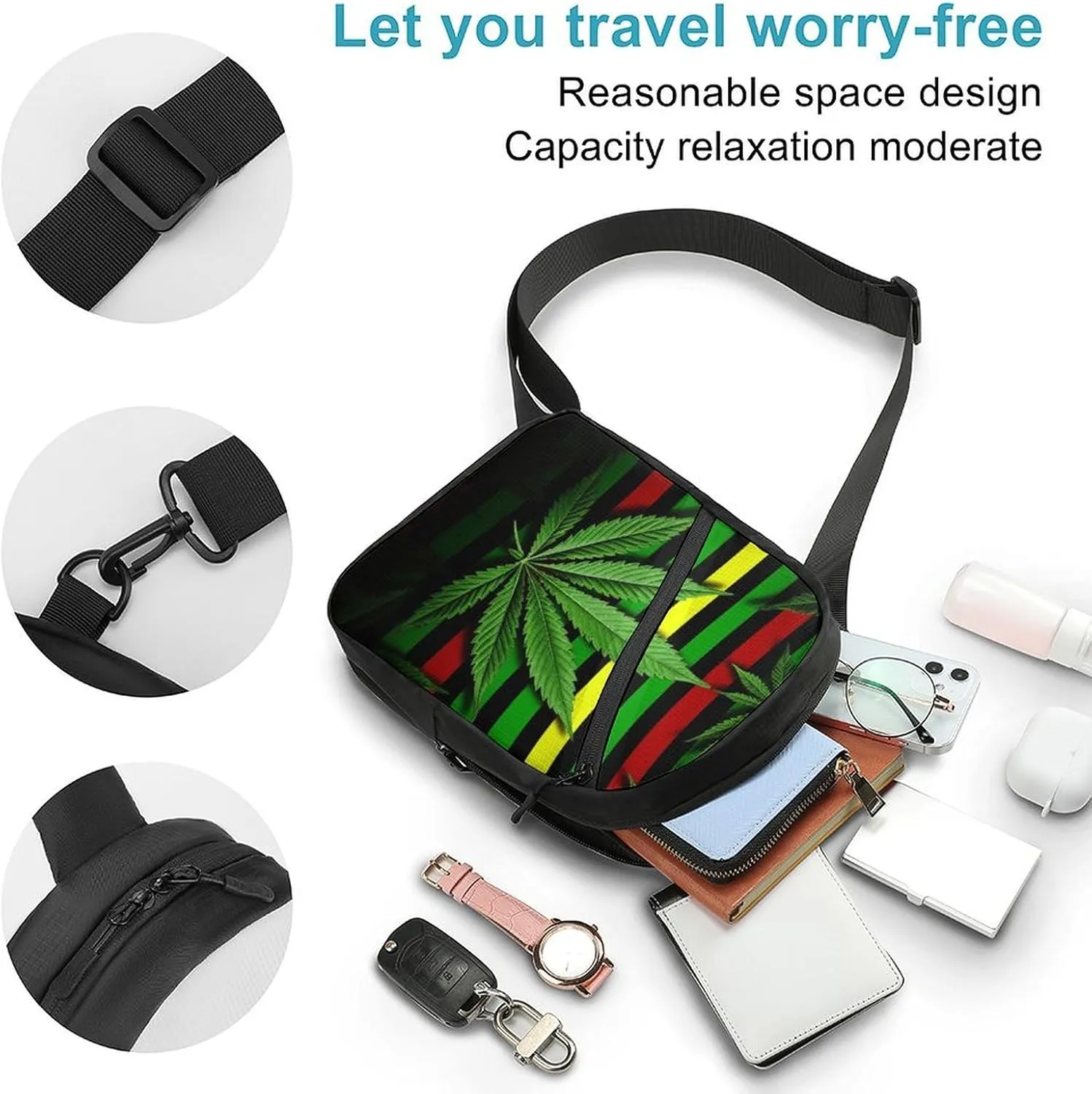 Crossbody Bag for Women Men Chest Bag Weed Striped Sling Bag Crossbody Shoulder Bag Sling Backpack