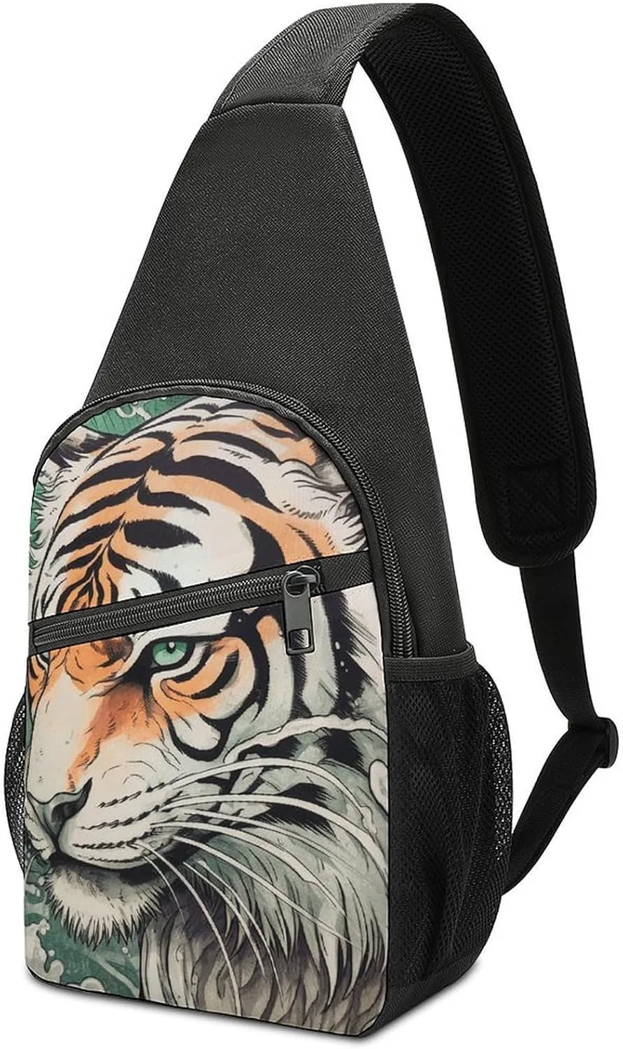 Crossbody Bag for Women Men Sling Bag A Hand Drawn Tiger Chest Bag Crossbody Adjustable Shoulder Bag