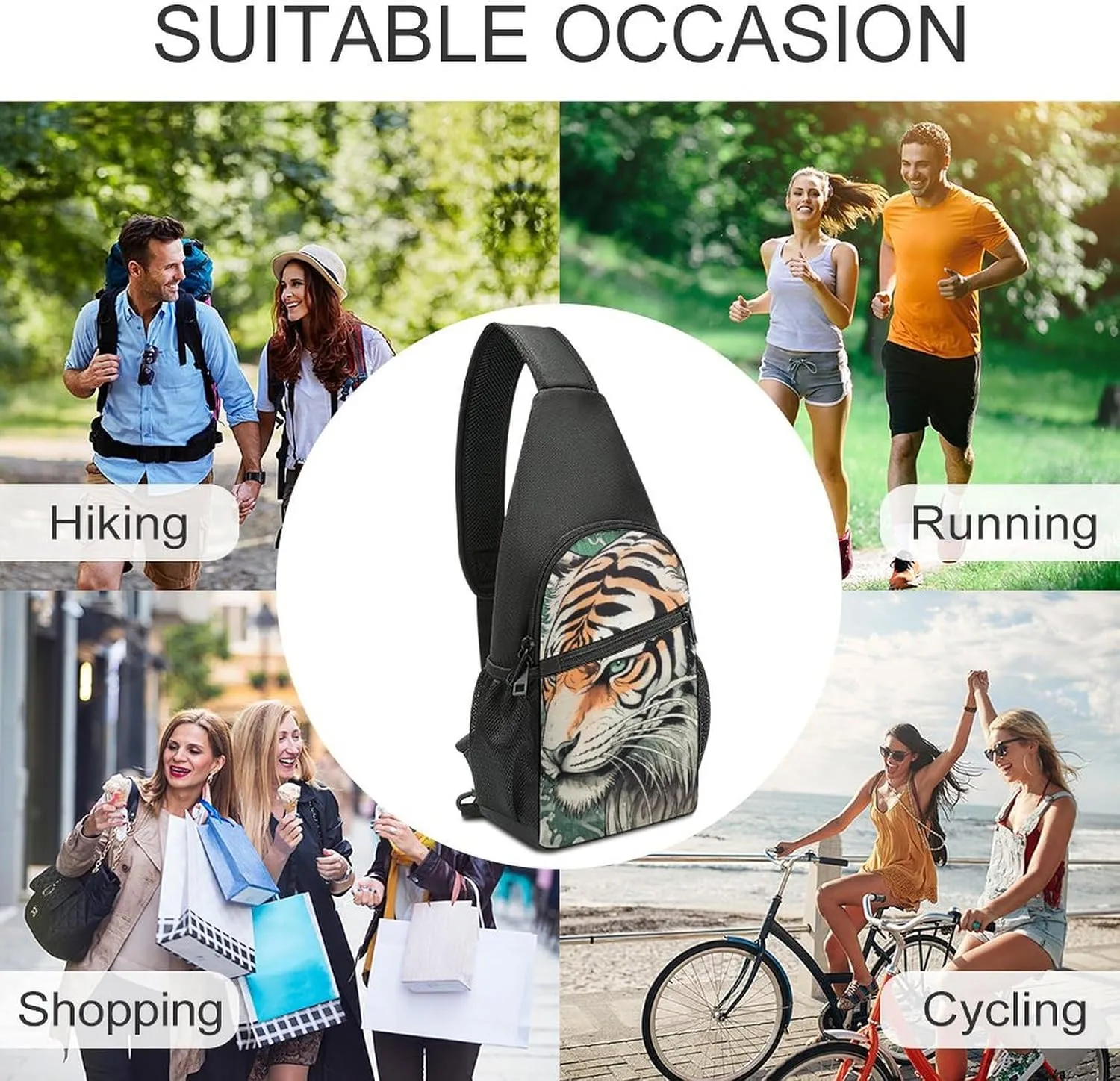 Crossbody Bag for Women Men Sling Bag A Hand Drawn Tiger Chest Bag Crossbody Adjustable Shoulder Bag