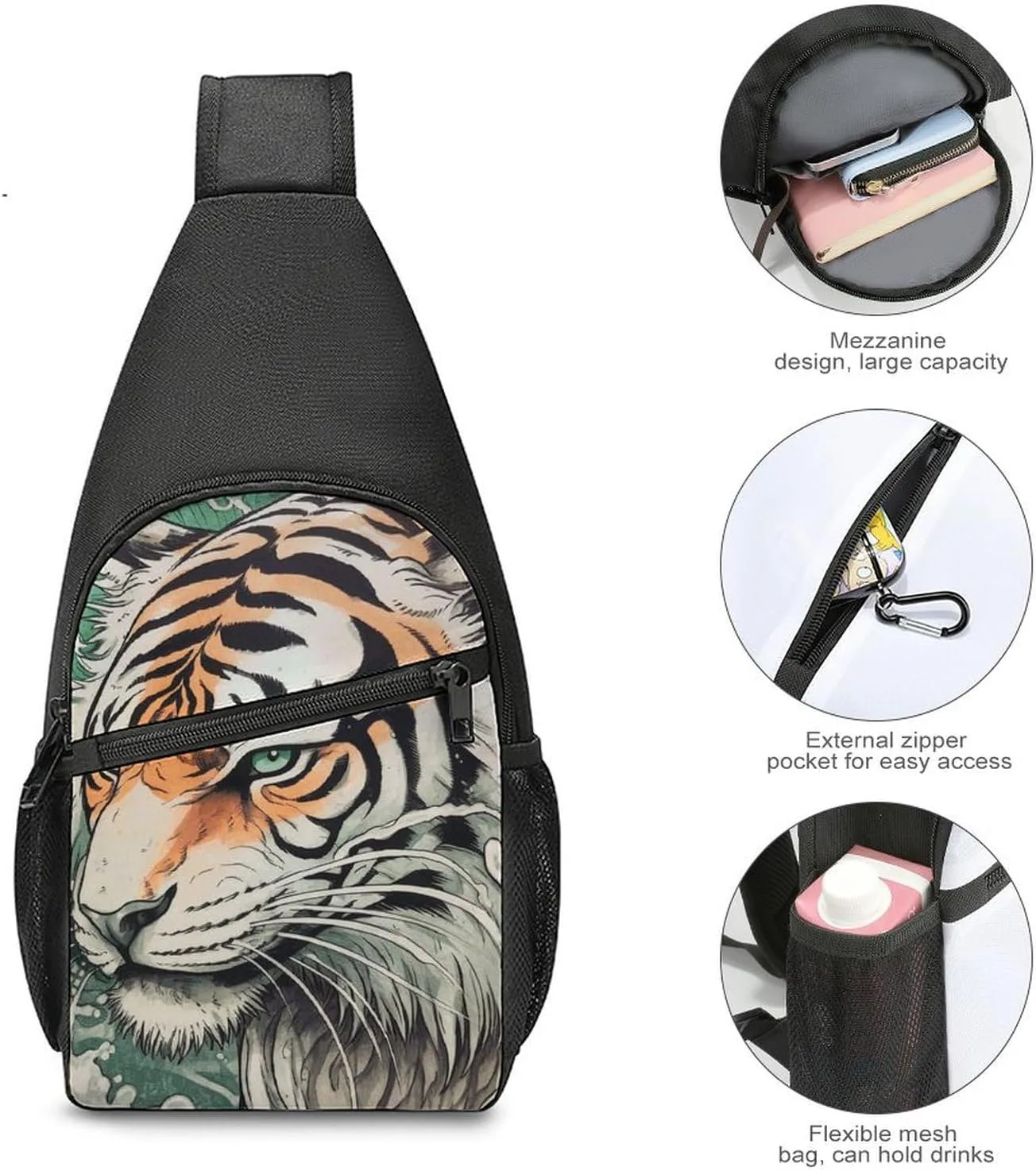Crossbody Bag for Women Men Sling Bag A Hand Drawn Tiger Chest Bag Crossbody Adjustable Shoulder Bag