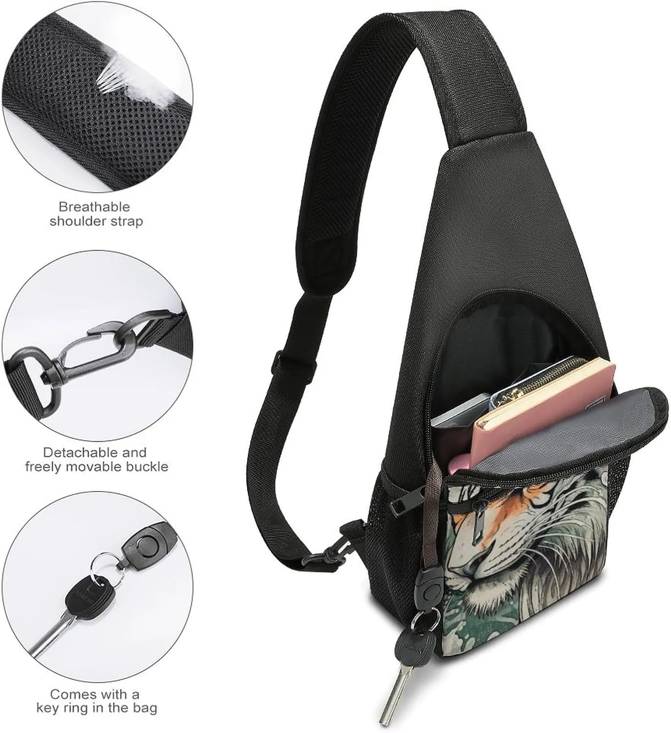 Crossbody Bag for Women Men Sling Bag A Hand Drawn Tiger Chest Bag Crossbody Adjustable Shoulder Bag