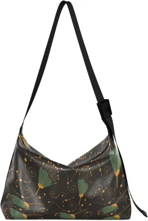 Crossbody Bag for Women Men Trendy Exotic Foliage Floral Leather Casual Hobo Shoulder Bags Purses with Adjustable Strap Fashion Large Sling Handbag