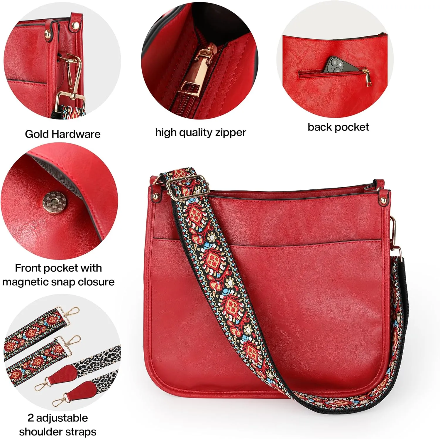 Crossbody Bag for Women Trendy - Vegan Leather Shoulder Purse, Medium Hobo Bag with 2 Strap