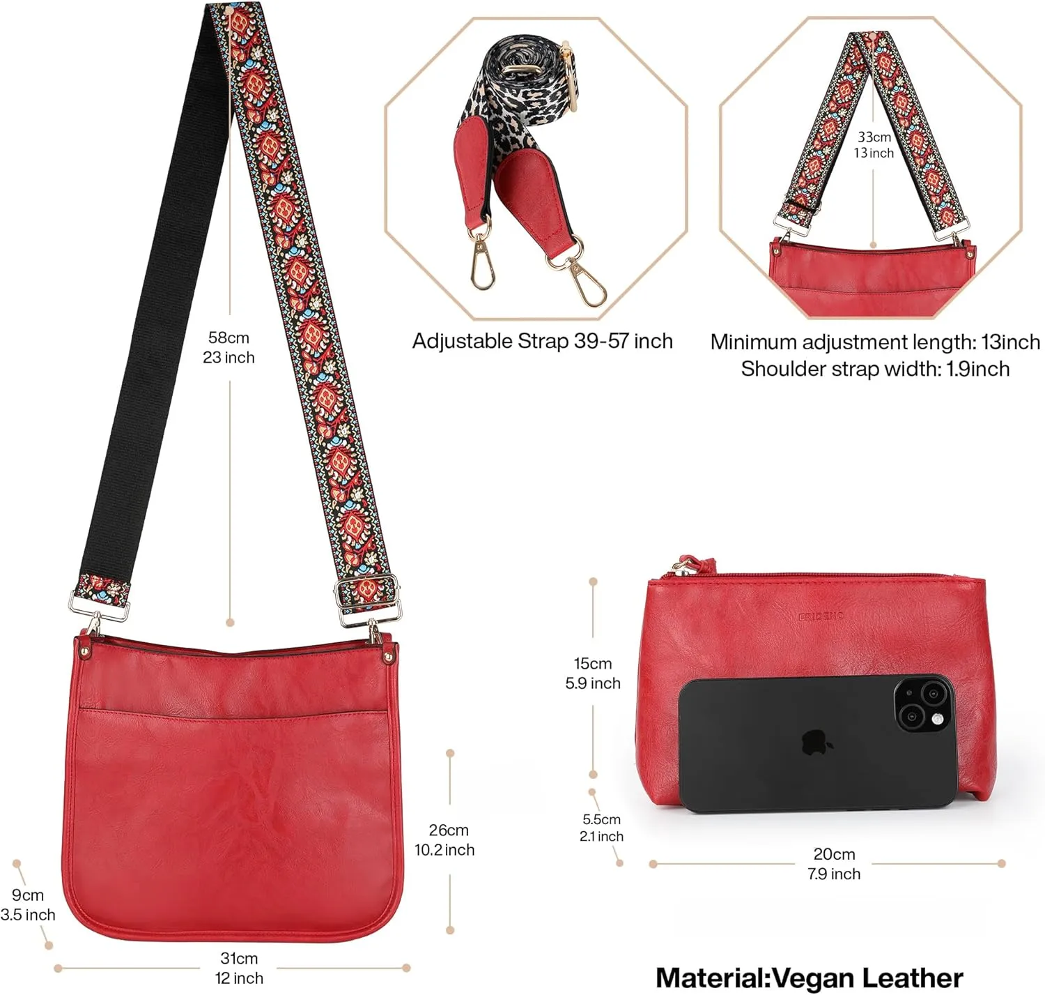 Crossbody Bag for Women Trendy - Vegan Leather Shoulder Purse, Medium Hobo Bag with 2 Strap