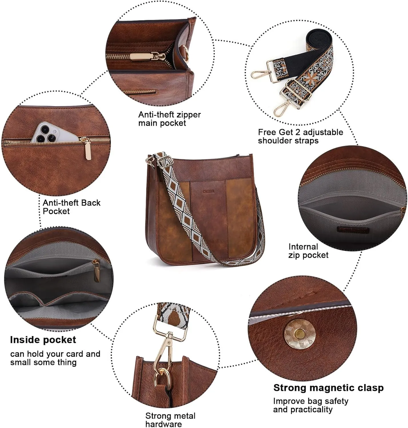 Crossbody Bag Women Vegan Leather Hobo Handbag Trendy Crossbody Shoulder Bag Purses For Women with 2 Adjustable Strap