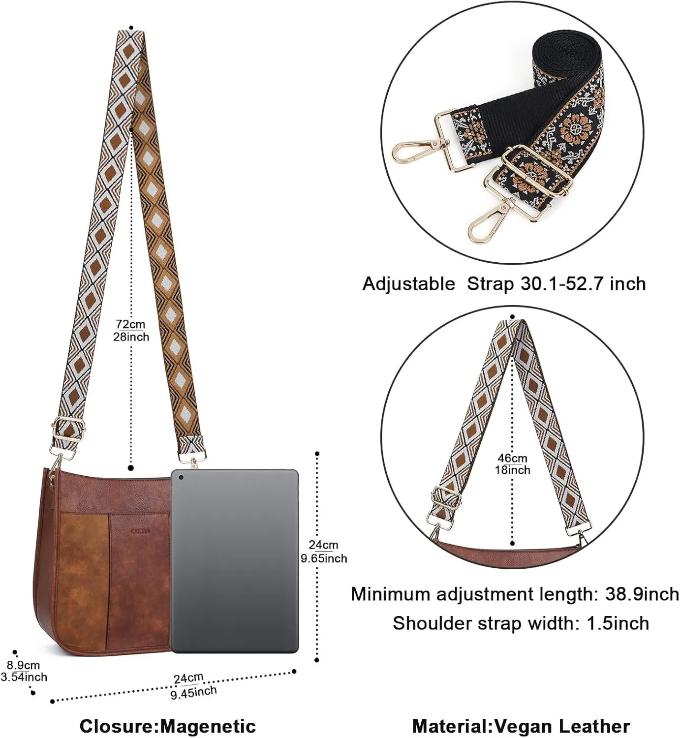 Crossbody Bag Women Vegan Leather Hobo Handbag Trendy Crossbody Shoulder Bag Purses For Women with 2 Adjustable Strap
