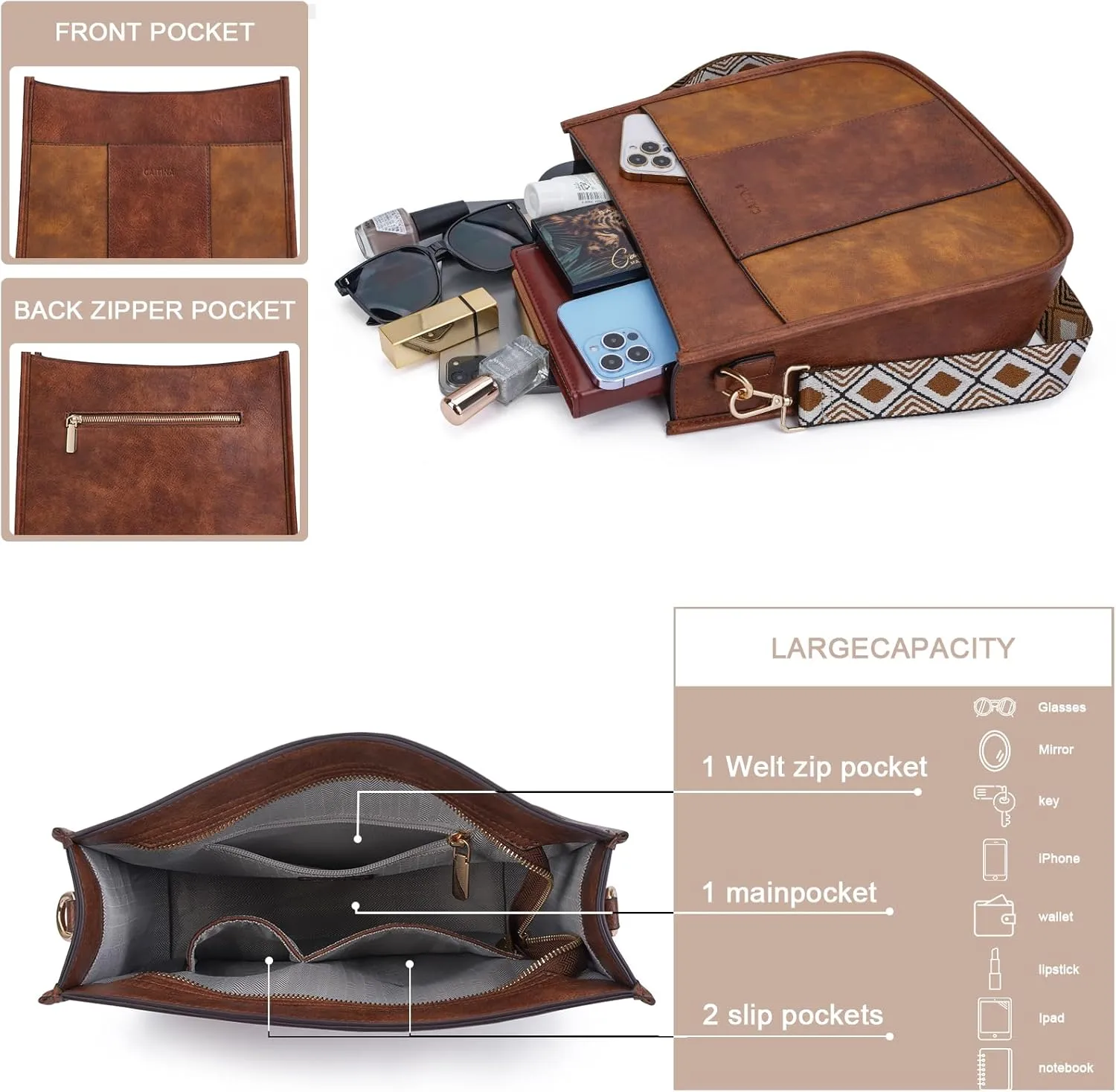 Crossbody Bag Women Vegan Leather Hobo Handbag Trendy Crossbody Shoulder Bag Purses For Women with 2 Adjustable Strap