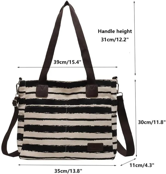 Crossbody Bags for Women Canvas Purses Large Capacity Shoulder Handbags Striped Travel Bag Shopping Tote Bag for Women Black