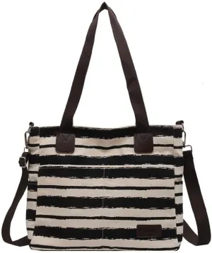 Crossbody Bags for Women Canvas Purses Large Capacity Shoulder Handbags Striped Travel Bag Shopping Tote Bag for Women Black