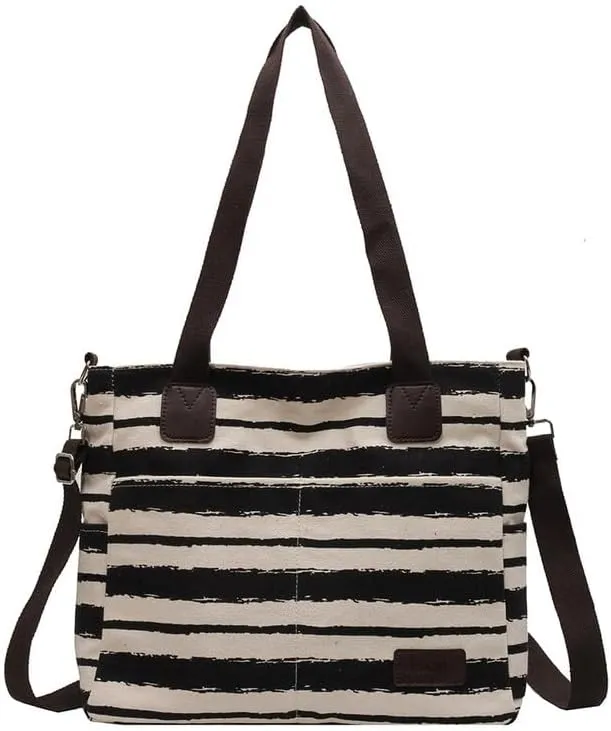 Crossbody Bags for Women Canvas Purses Large Capacity Shoulder Handbags Striped Travel Bag Shopping Tote Bag for Women Black