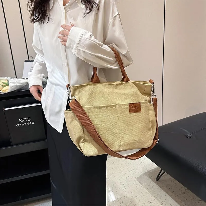Crossbody Bags for Women Canvas Purses Large Capacity Shoulder Handbags with Adjustable Wide Strap Tote Bag for Women Khaki