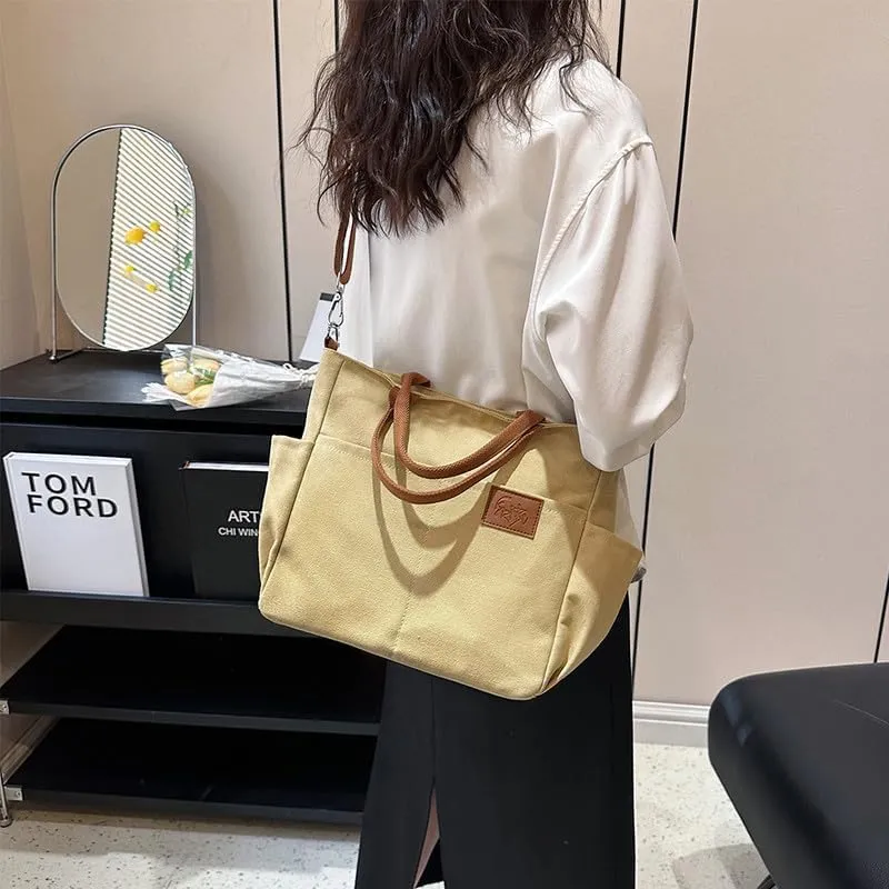 Crossbody Bags for Women Canvas Purses Large Capacity Shoulder Handbags with Adjustable Wide Strap Tote Bag for Women Khaki