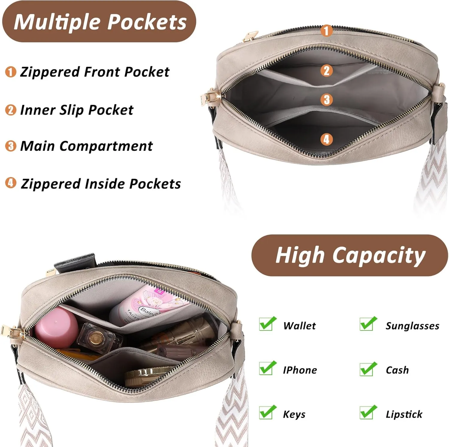 Crossbody Bags for Women Elegant Purse with Adjustable Wide Shoulder Bag for Daily Travel