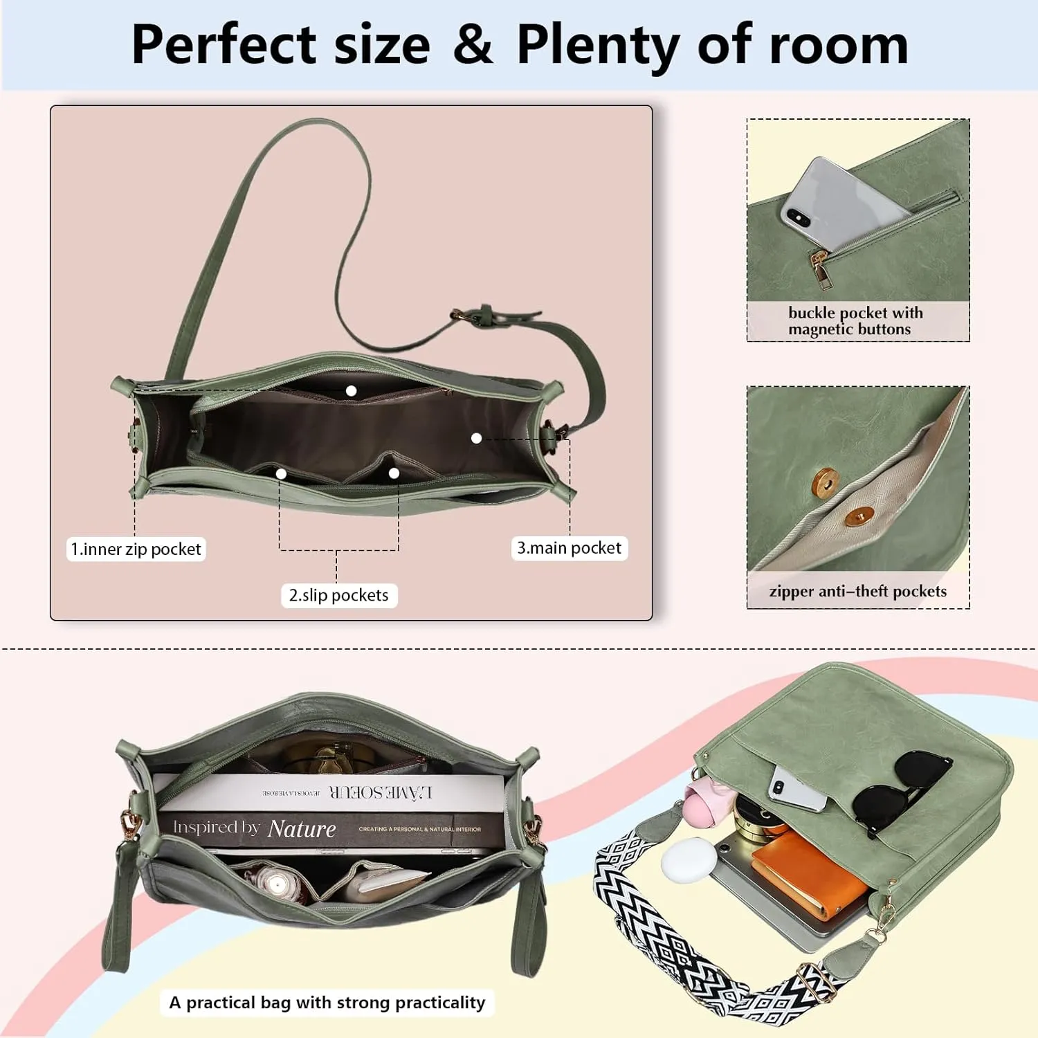 Crossbody Bags for Women Handbags Shoulder Bag with Adjustable Strap Women's Crossbody Purses Vegen Leather Hobo Bags