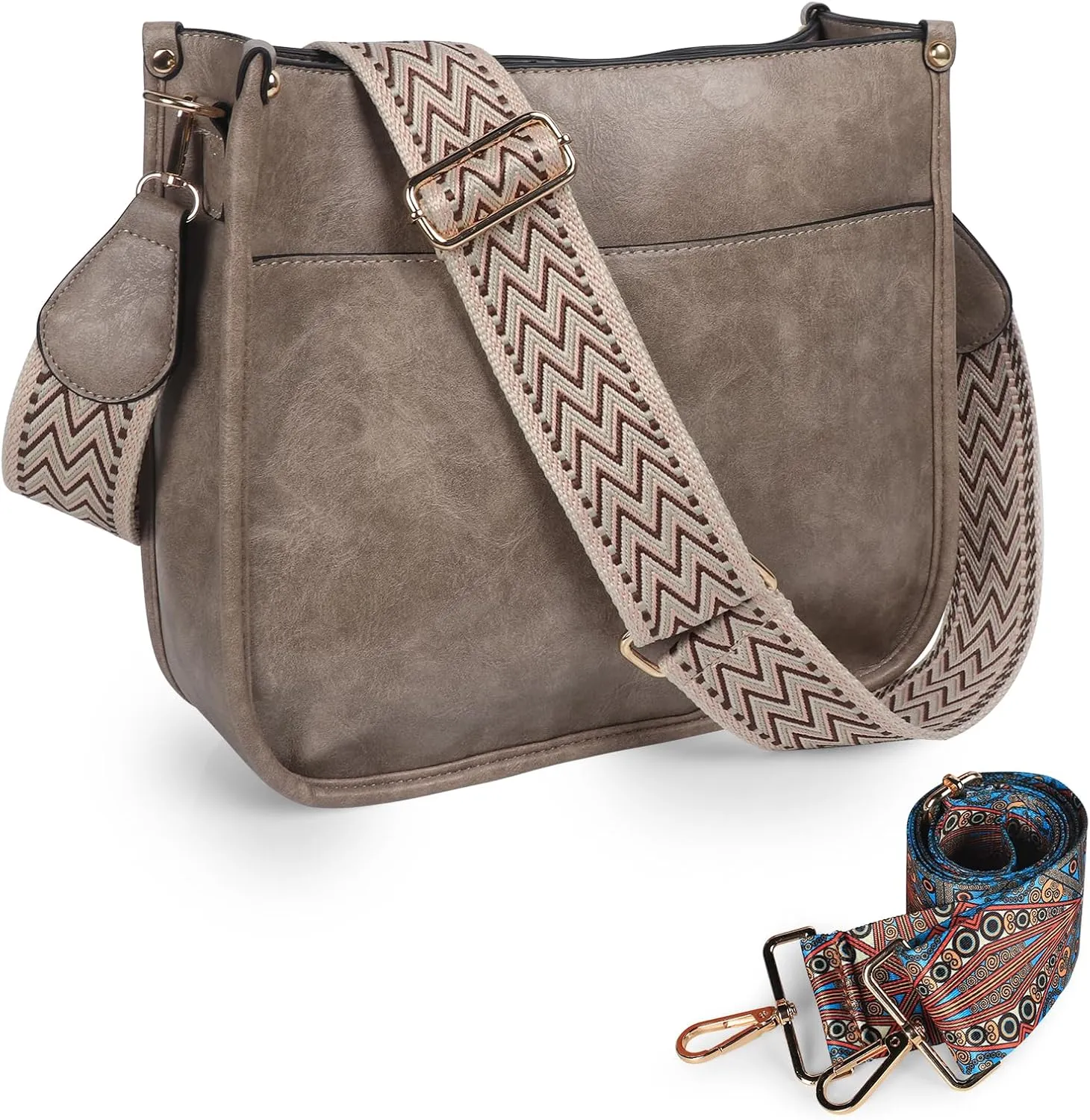 Crossbody Bags for Women Leather Hobo Handbags with 2pcs Adjustable Guitar Strap