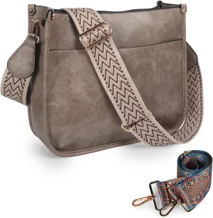 Crossbody Bags for Women Leather Hobo Handbags with 2pcs Adjustable Guitar Strap