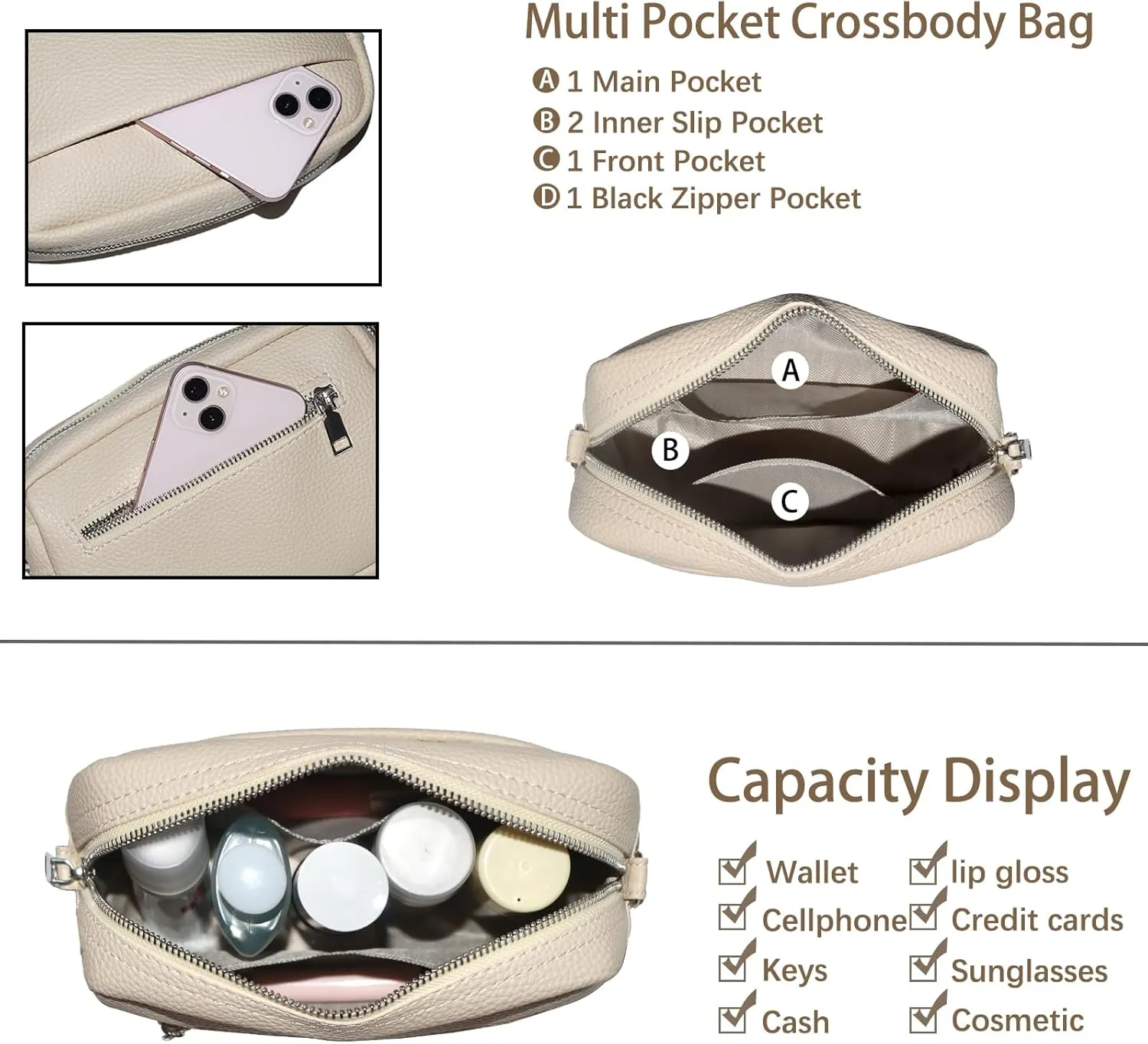 Crossbody Bags for Women-Multi-Pocket Handbag with Adjustable Shoulder Strap small purse for Long Wear Women Wallet