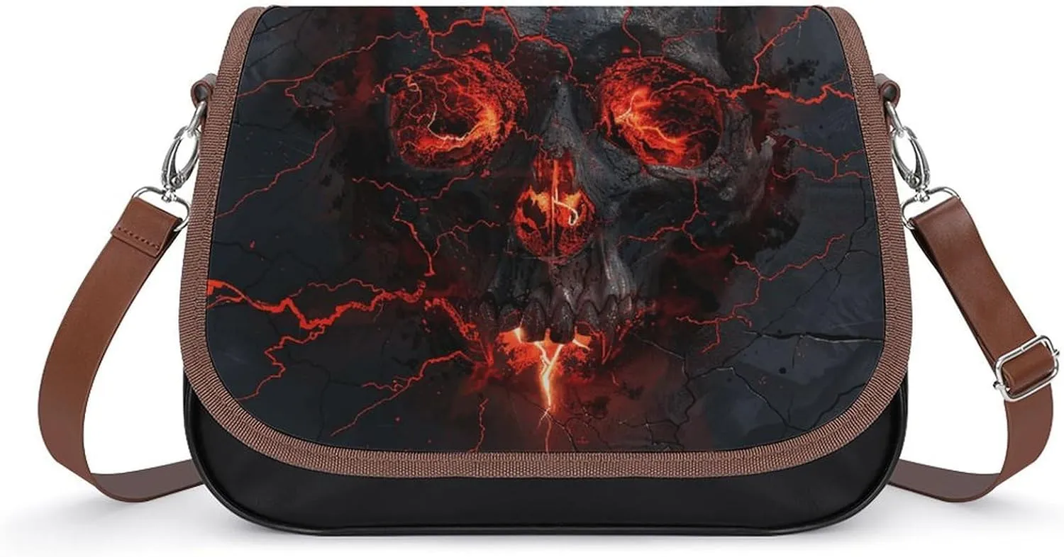 Crossbody Bags for Women Shoulder Bag Leather Handbag Red Lava Skull Messenger Bag Office Work Bag