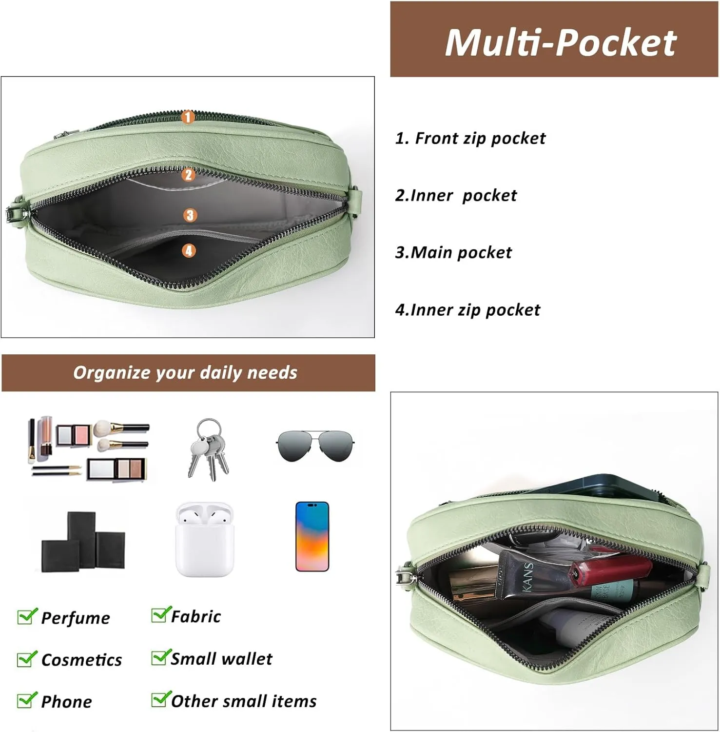 Crossbody Bags for Women Shoulder Bag Multifunctional Handbags with Compartments Small Purse with Wide Strap