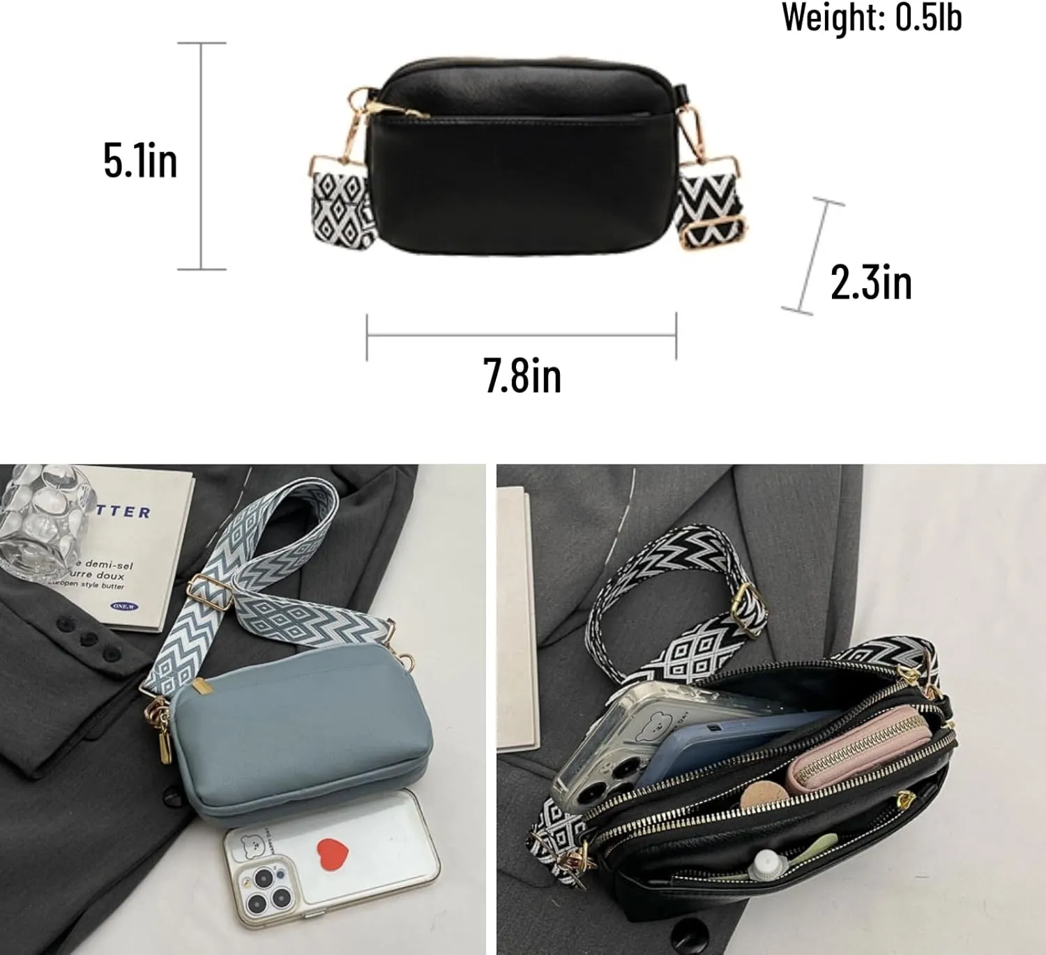 Crossbody Bags For Women Shoulder Bag with Wide Adjustable Strap Cross Body Bag PU Leather Handbags Trendy Purse
