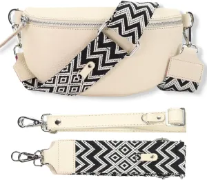 Crossbody Bags for Women Trendy, Genuine Leather Small Sling Bag, Fanny Packs with 2 Detachable Straps - Wide and Leather