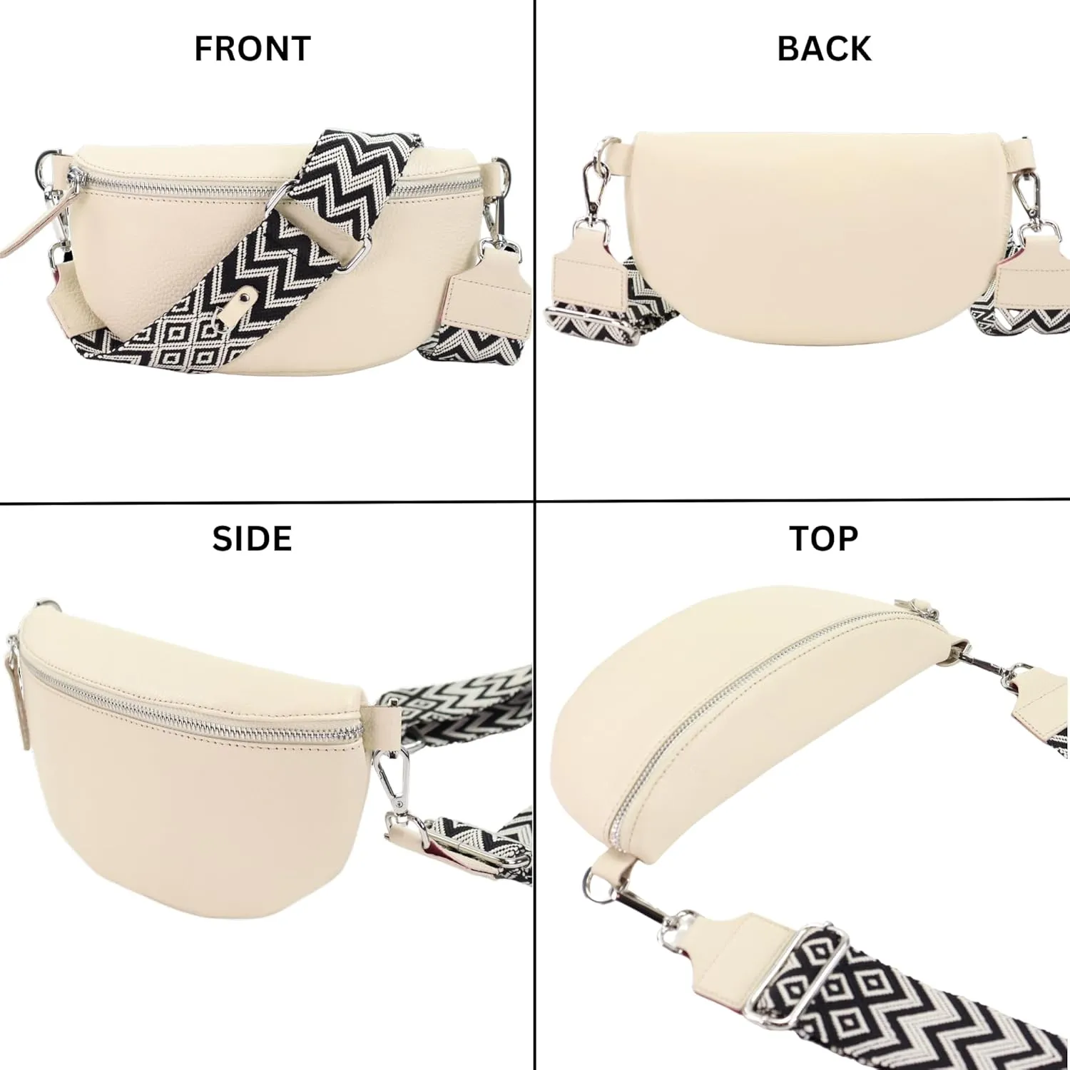 Crossbody Bags for Women Trendy, Genuine Leather Small Sling Bag, Fanny Packs with 2 Detachable Straps - Wide and Leather