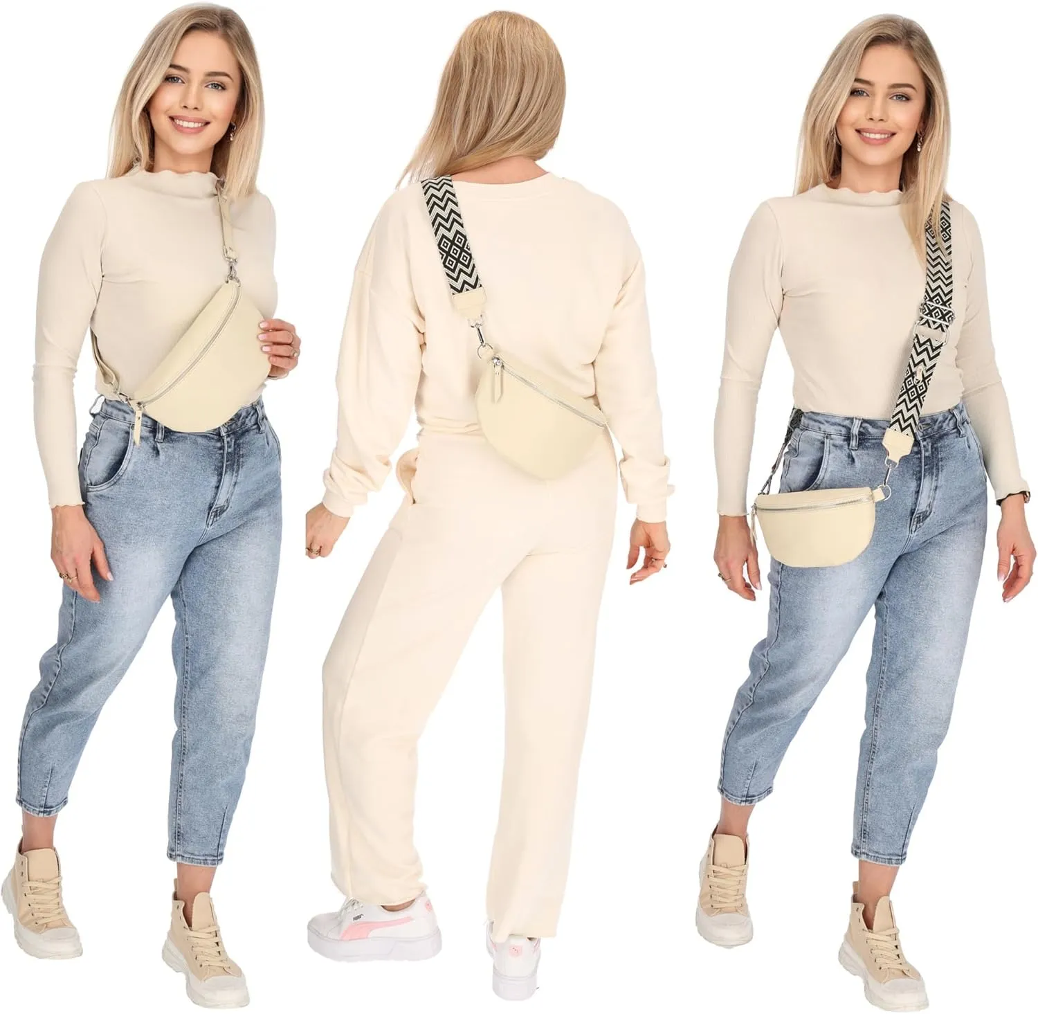 Crossbody Bags for Women Trendy, Genuine Leather Small Sling Bag, Fanny Packs with 2 Detachable Straps - Wide and Leather