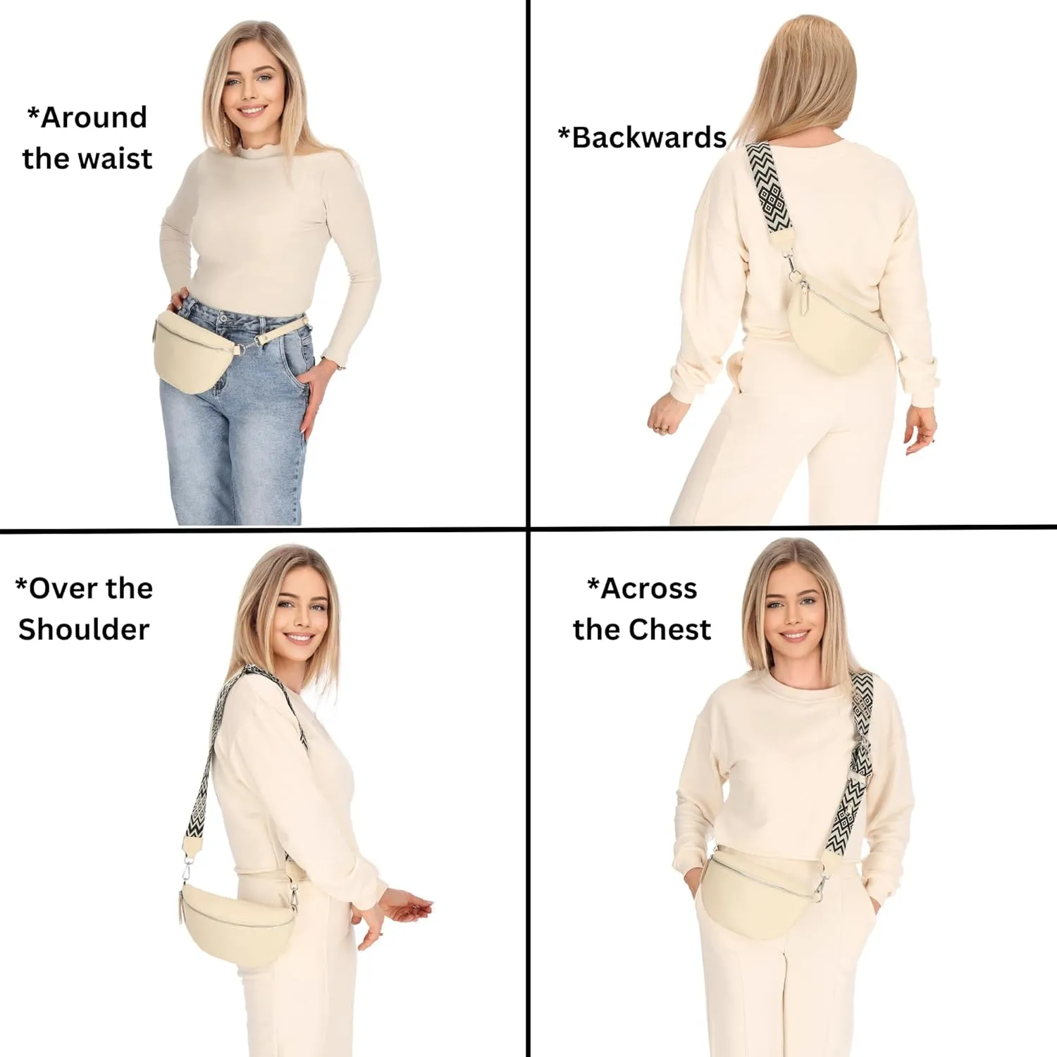 Crossbody Bags for Women Trendy, Genuine Leather Small Sling Bag, Fanny Packs with 2 Detachable Straps - Wide and Leather