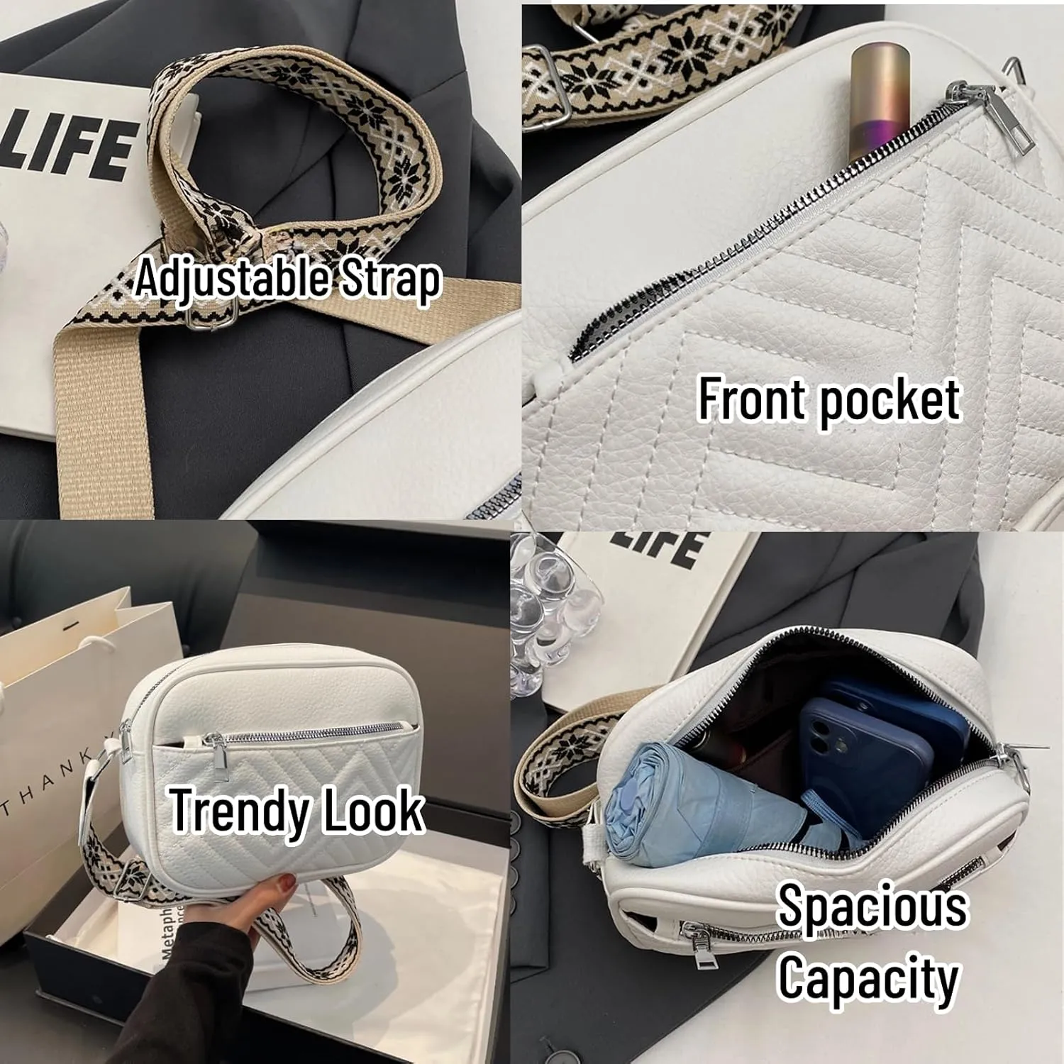 Crossbody Bags For Women with Wide Adjustable Strap Shoulder Bag Cross Body Bag PU Leather Trendy Purse Small Handbags
