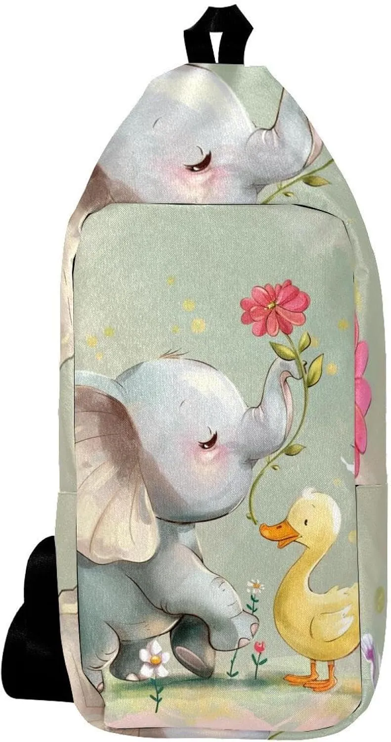 Crossbody Bags for Women,Crossbody Bag Men,Small Sling Bag,Flower Bush Rabbit and Elephant,Crossbody Purse