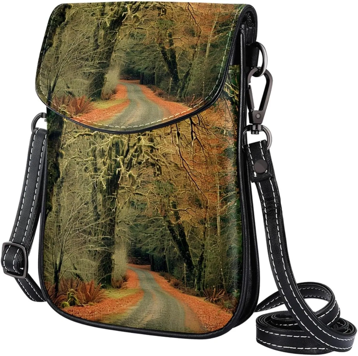 Crossbody Bags for Women,Crossbody Bag Men,Small Sling Bag,Scenic Road in Forest,Crossbody Purse
