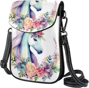 Crossbody Bags for Women,Crossbody Bag Men,Small Sling Bag,Unicorn Floral Bushes,Crossbody Purse